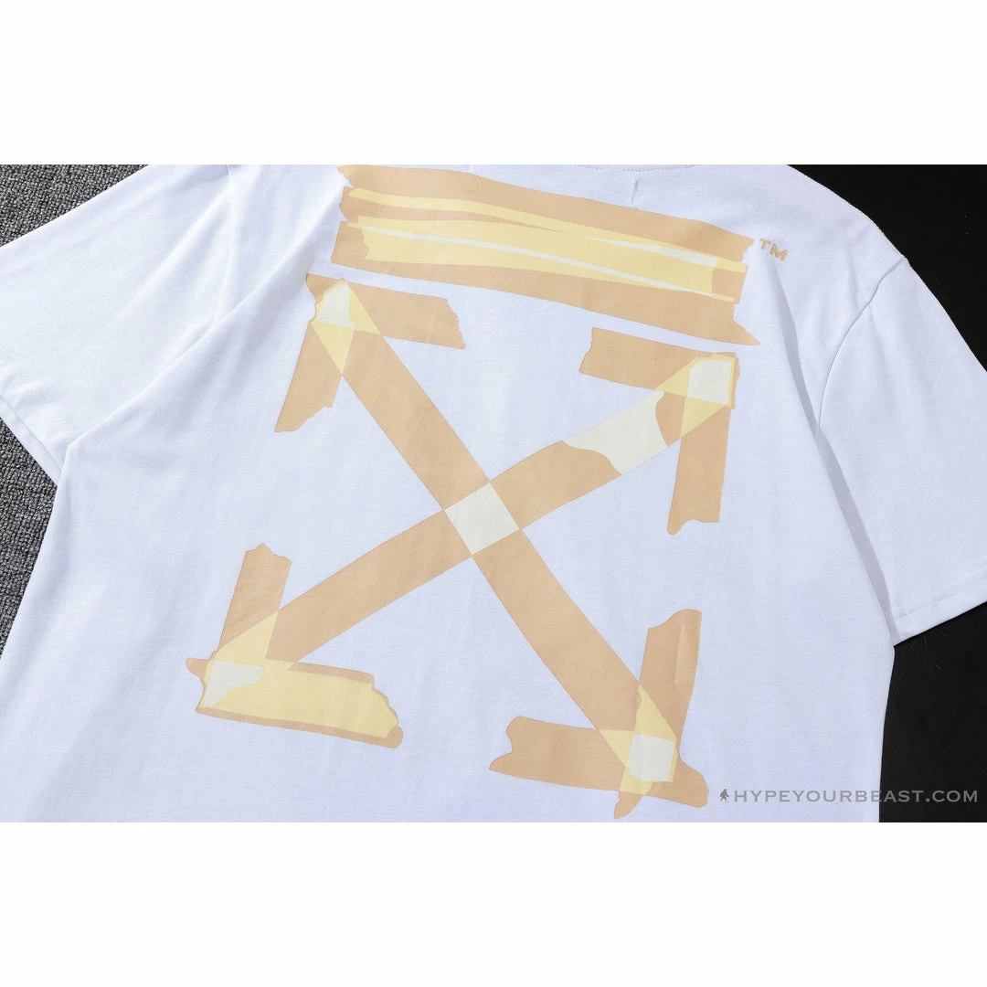 T-Shirts OFF-WHITE Classic Cross Yellow Arrow Tape Tee Shirt ‘WHITE’