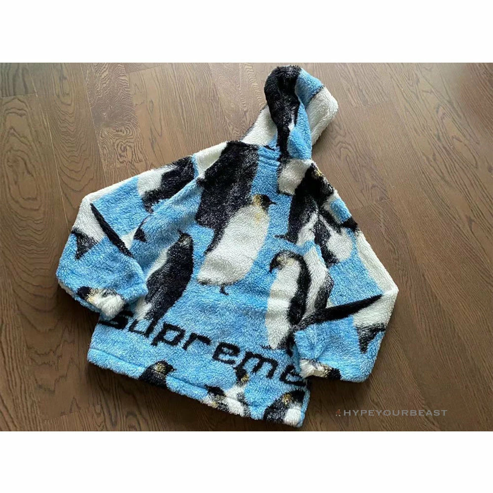 hypeyourbeast S*p*e penguins hooded fleece jacket blue hoodies & jackets