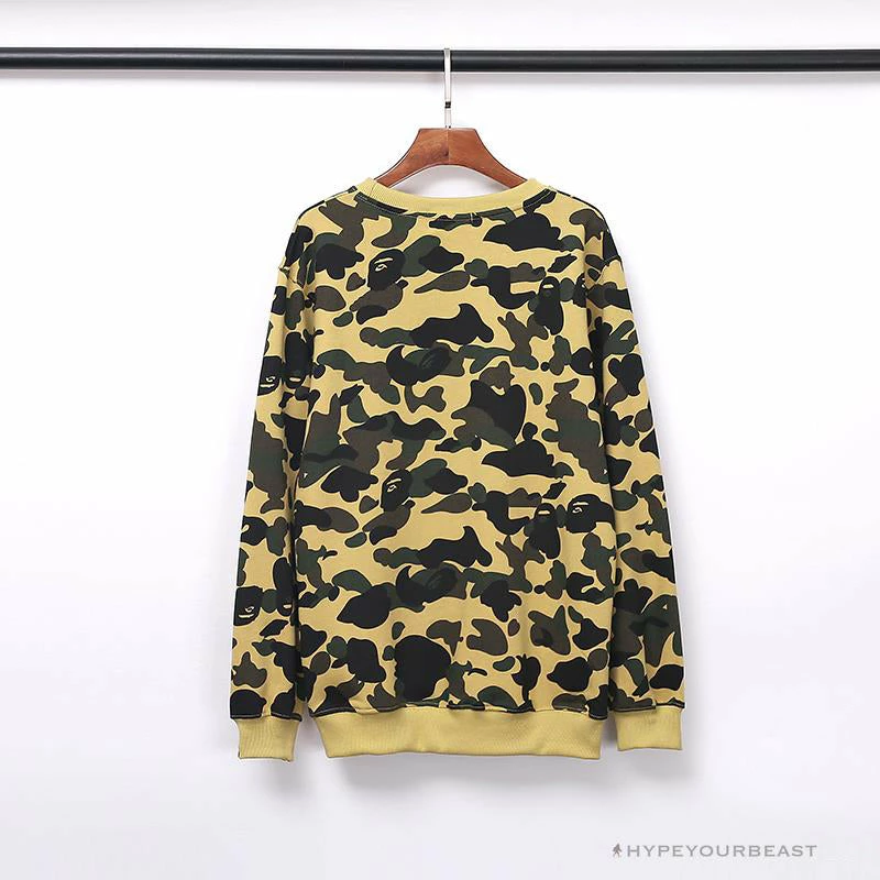 BAPE Classic Ape Head Embroidered Camouflage Long Sleeve Shirt ‘YELLOW’