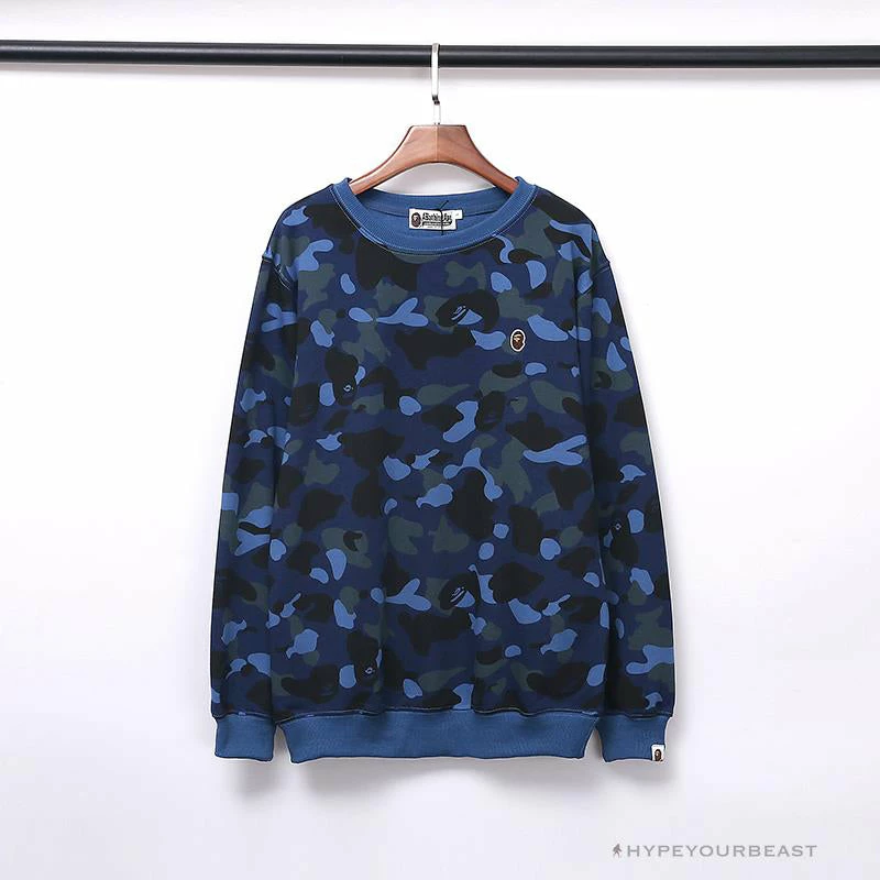 BAPE Classic Ape Head Embroidered Camouflage Long Sleeve Shirt ‘BLUE’