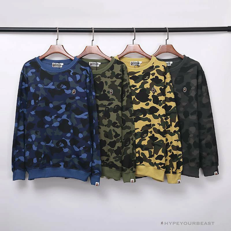 BAPE Classic Ape Head Embroidered Camouflage Long Sleeve Shirt ‘YELLOW’