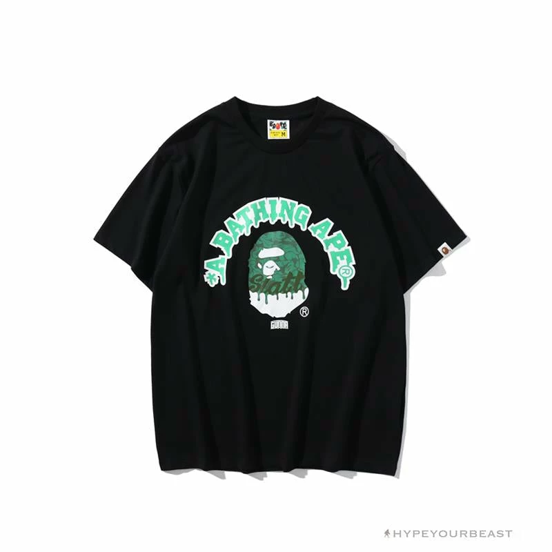 Clothes BAPE Paint Splash Green Camouflage Tee Shirt ‘BLACK’