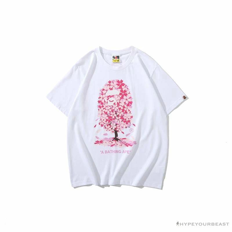 BAPE Japan Limited Edition Pink Cherry Tree Tee Shirt ‘WHITE’