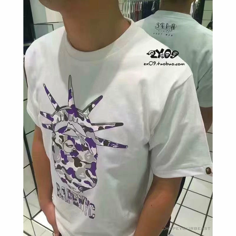 Clothes BAPE NYC New York Limited Purple Camouflage Ape Head Tee Shirt ‘WHITE’