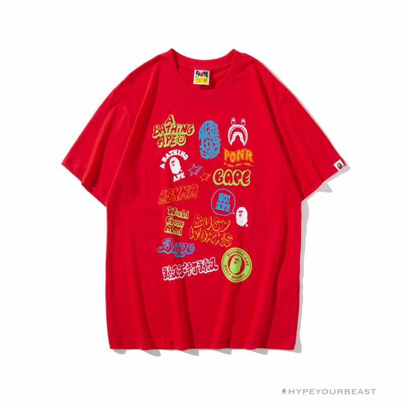 Clothes BAPE Street Graffiti Tee Shirt ‘RED’