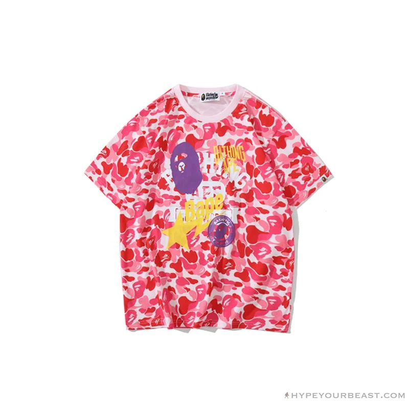 BAPE Ape Head Star Camouflage Shading Tee Shirt ‘PINK’ Clothes