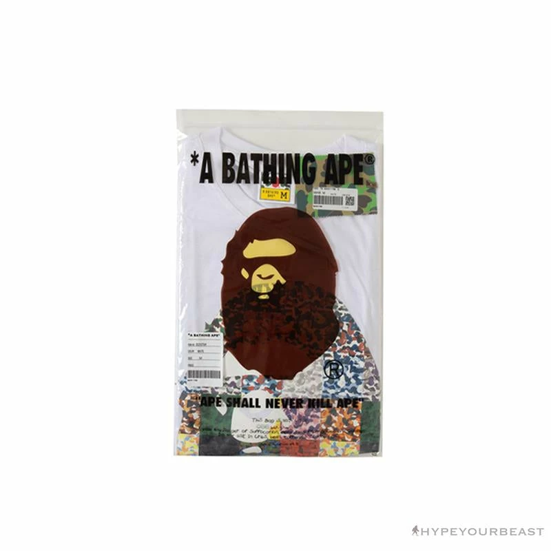 BAPE Ape Man Head 28th Anniversary Camouflage Color Block Tee Shirt ‘WHITE’