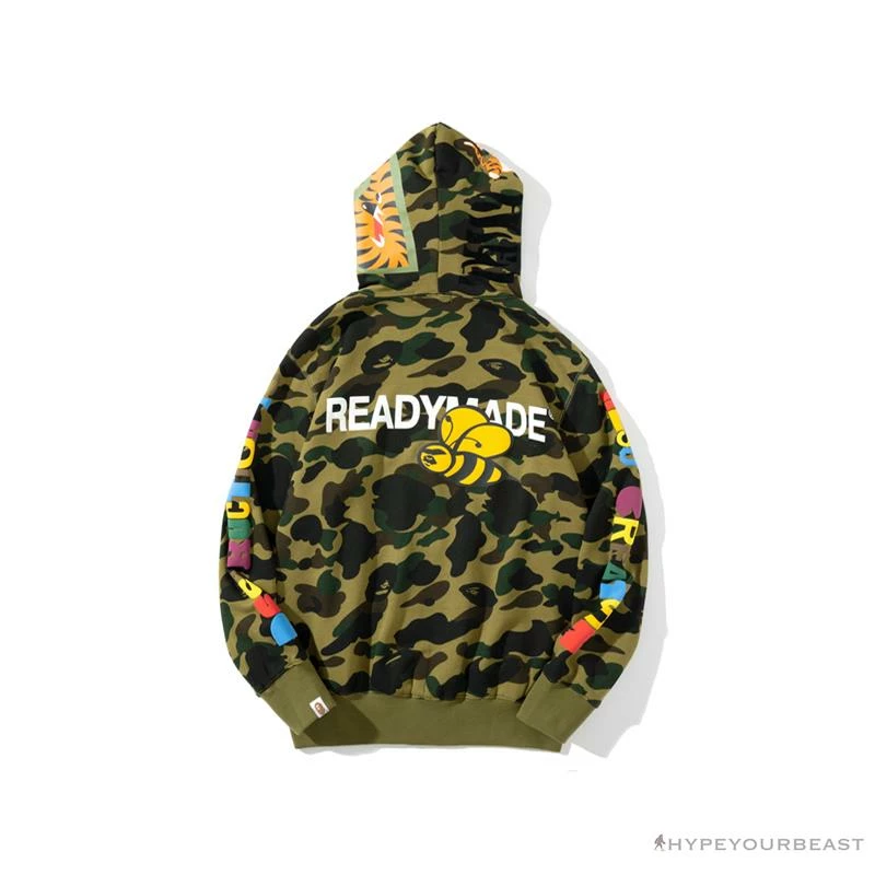BAPE X Readymade Tiger Head Foam Camouflage Hoodie ‘GREEN’ Clothes