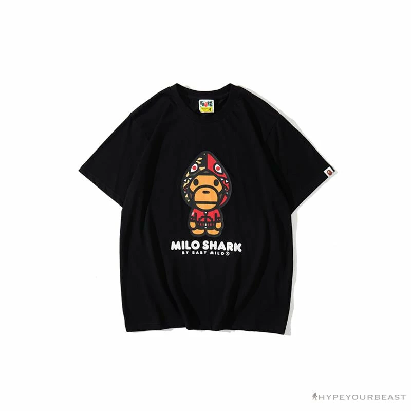 BAPE Baby Milo Red Shark Hat Little Monkey Tee Shirt ‘BLACK’