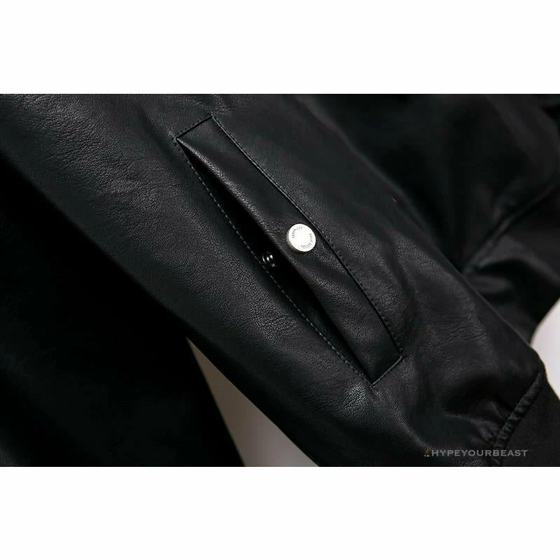 OFF-WHITE 20FW New Logo Hooded Leather Jacket Black Hoodies & Jackets