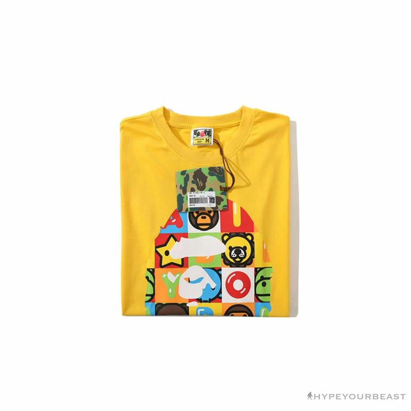 BAPE Baby Milo Color Square Ape Head Tee Shirt ‘YELLOW’ Clothes