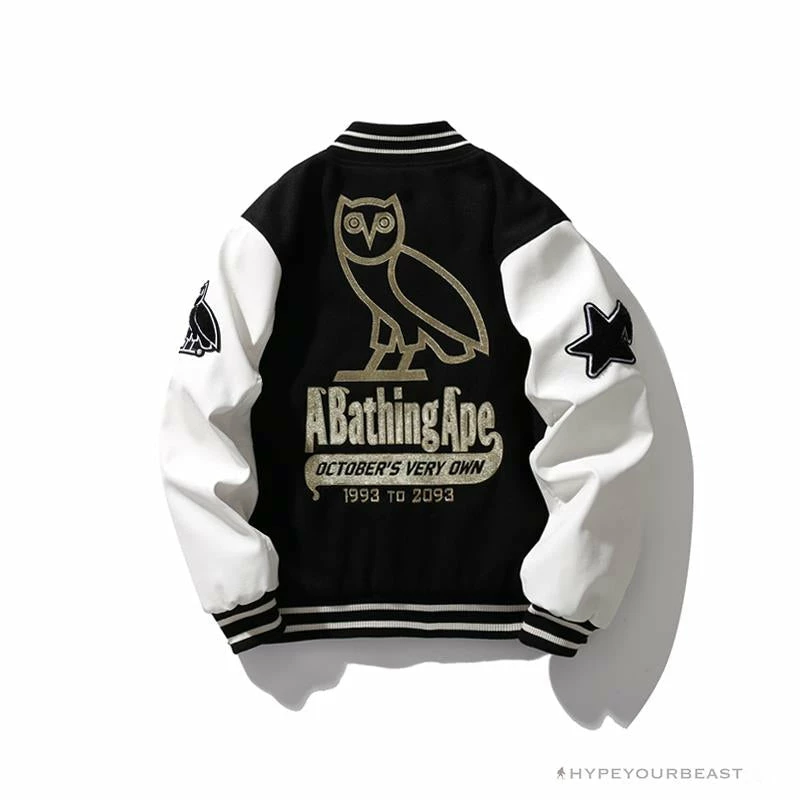 BAPE OVO Patchwork Baseball Owl Jacket Clothes
