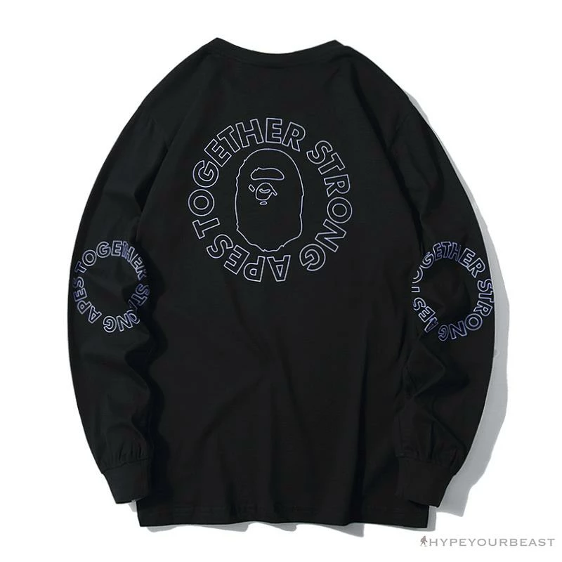 Clothes BAPE APES TOGETHER English Alphabet Ape Head Long Sleeve Shirt ‘BLACK’