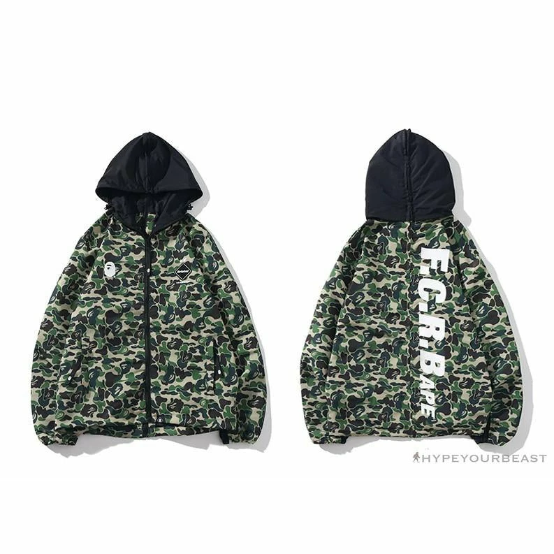 BAPE X FCRB Joint Double Zip Camouflage Hoodie ‘GREEN’