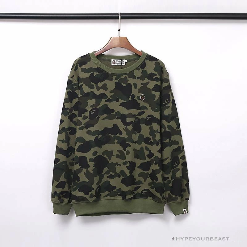 Clothes BAPE Classic Ape Head Embroidered Camouflage Long Sleeve Shirt ‘GREEN’