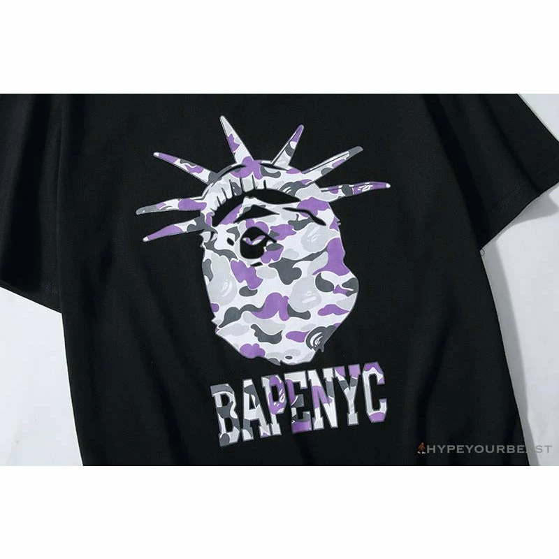 Clothes BAPE NYC New York Limited Purple Camouflage Ape Head Tee Shirt ‘BLACK’
