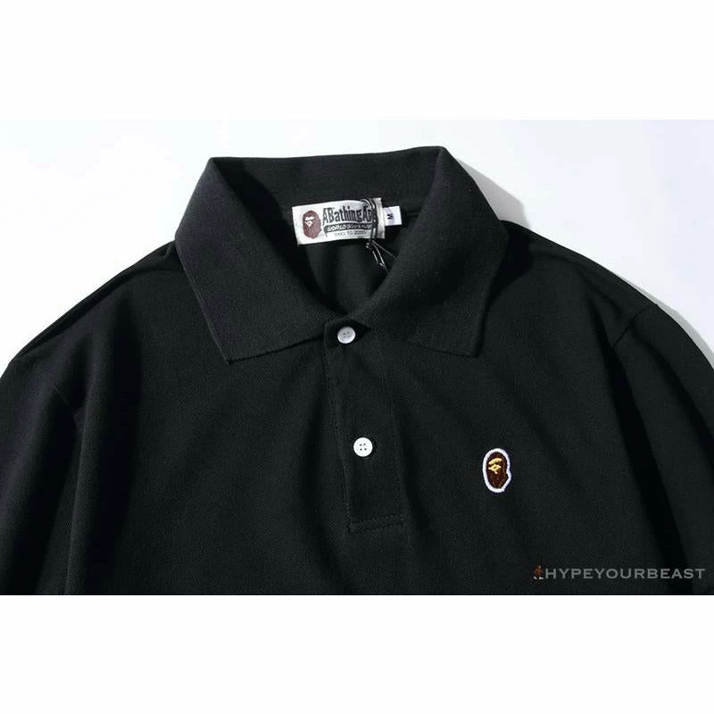 BAPE Solid Color Versatile Embroidered Ape Head Small Badge Polo Shirt ‘BLACK’ Clothes