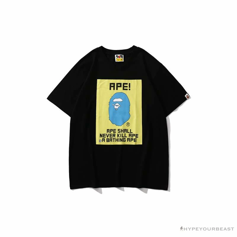 Clothes BAPE Ape Head Blue X Yellow Contrast Letter Tee Shirt