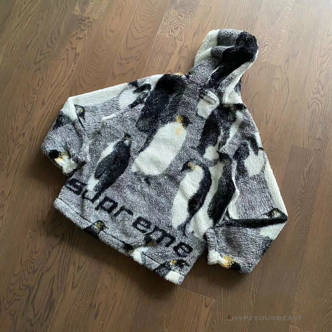 hypeyourbeast S*p*e penguins hooded fleece jacket black hoodies & jackets