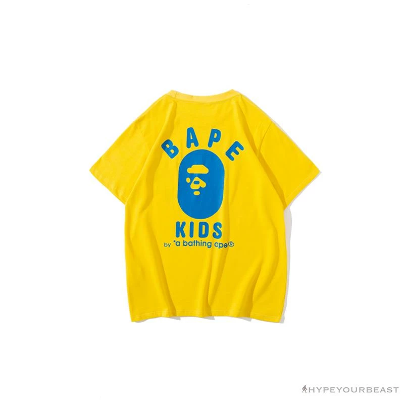 BAPE KIDS Small Net Pocket Ape Man Head Tee Shirt ‘YELLOW’ Clothes