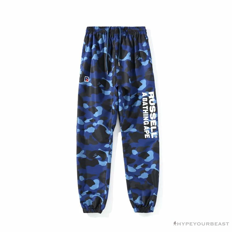Clothes BAPE X RUSSELL ATHLETIC Drawstring Camouflage Pants ‘BLUE’