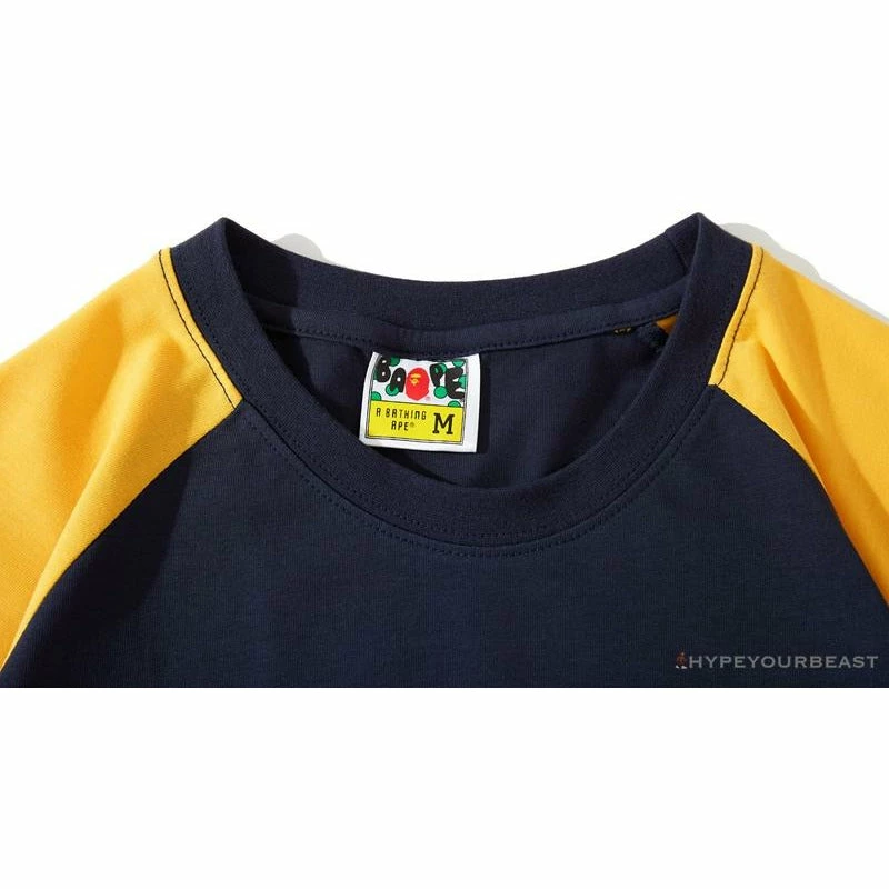 Clothes BAPE Japanese Ninja Ape Man Raglan Sleeve Color Block Tee Shirt ‘YELLOW’