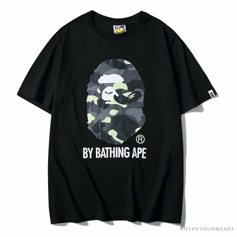 Clothes BAPE Luminous Spots Camouflage Great Ape Man Black Head Cotton Short Sleeve Tee Shirt ‘BLACK’