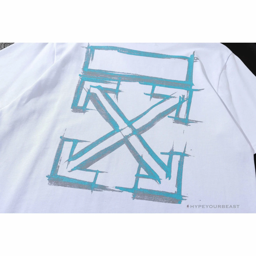 OFF-WHITE Light Blue Marker Draw Pattern Tee Shirt ‘WHITE’