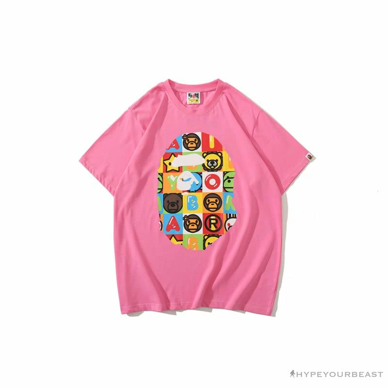 Clothes BAPE Baby Milo Color Square Ape Head Tee Shirt ‘PINK’