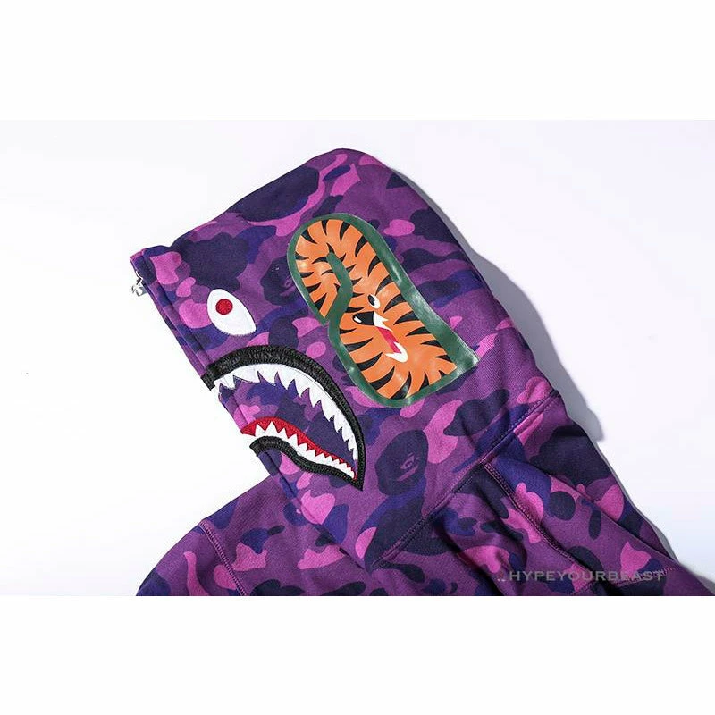 BAPE Shark Head Classic Embroidered Camouflage Zip-Up Hoodie ‘PURPLE’ Clothes