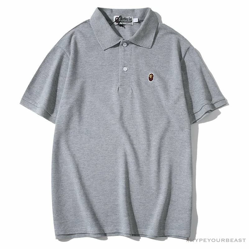 BAPE Solid Color Versatile Embroidered Ape Head Small Badge Polo Shirt ‘GREY’ Clothes