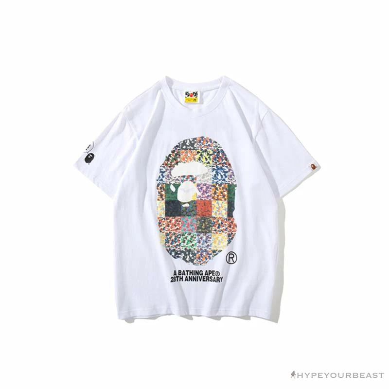 BAPE Ape Man Head 28th Anniversary Camouflage Color Block Tee Shirt ‘WHITE’