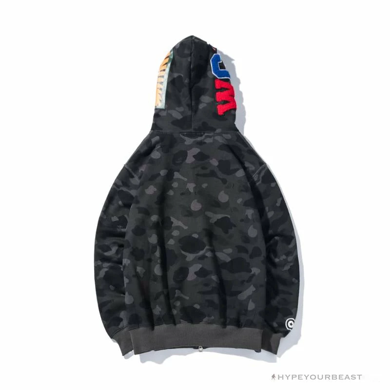 BAPE Shark Head Classic Embroidered Camouflage Zip-Up Hoodie ‘GREY’ Clothes
