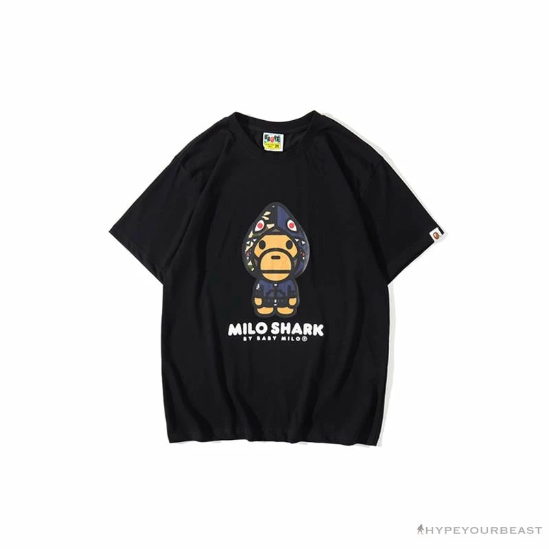 BAPE Baby Milo Blue Shark Hat Little Monkey Tee Shirt ‘BLACK’ Clothes