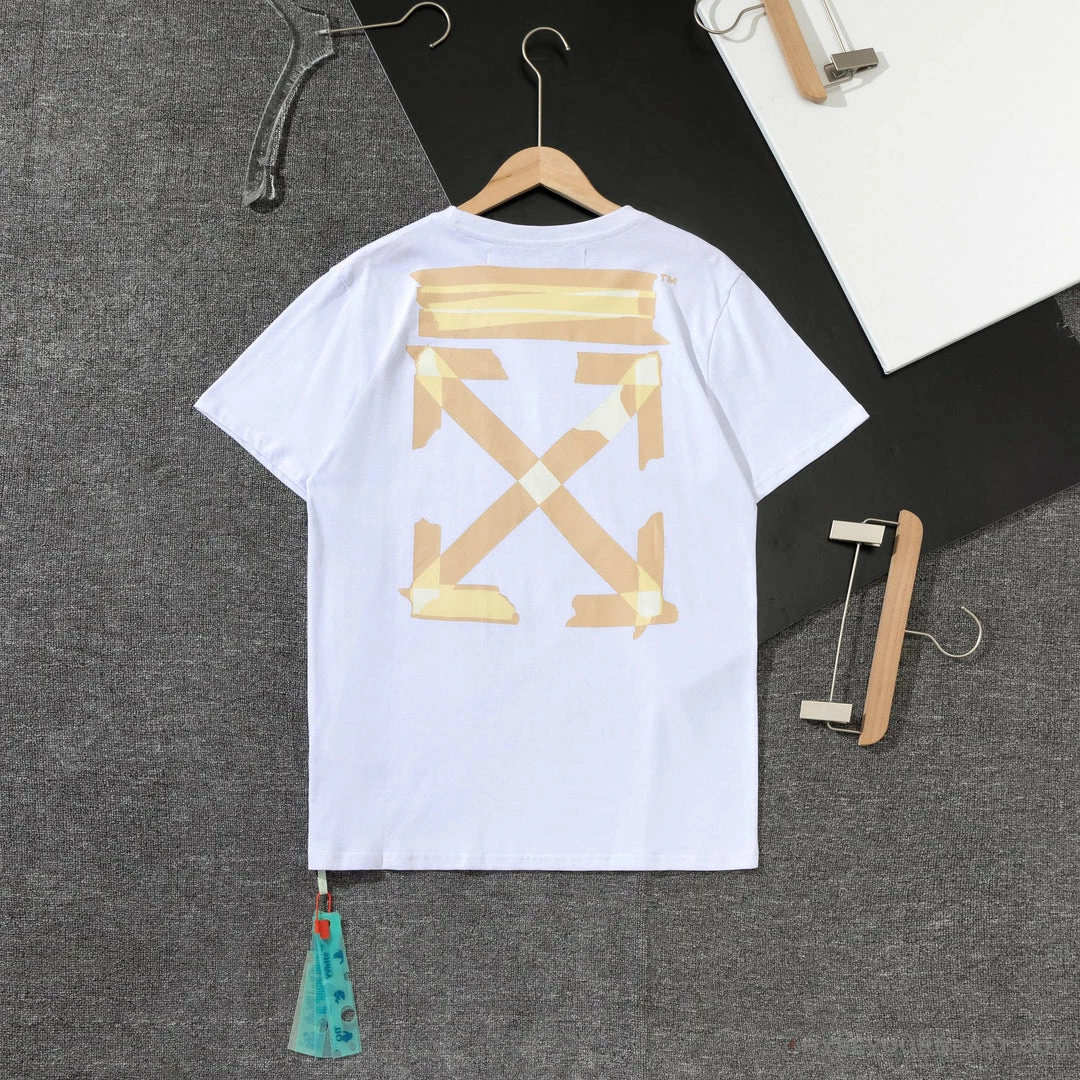 T-Shirts OFF-WHITE Classic Cross Yellow Arrow Tape Tee Shirt ‘WHITE’