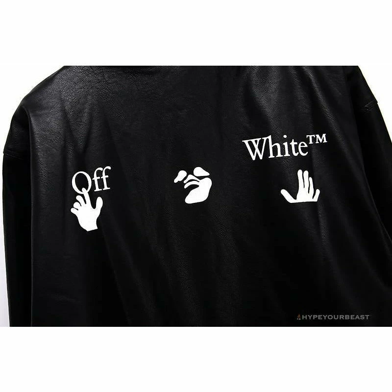 OFF-WHITE 20FW New Logo Hooded Leather Jacket Black Hoodies & Jackets