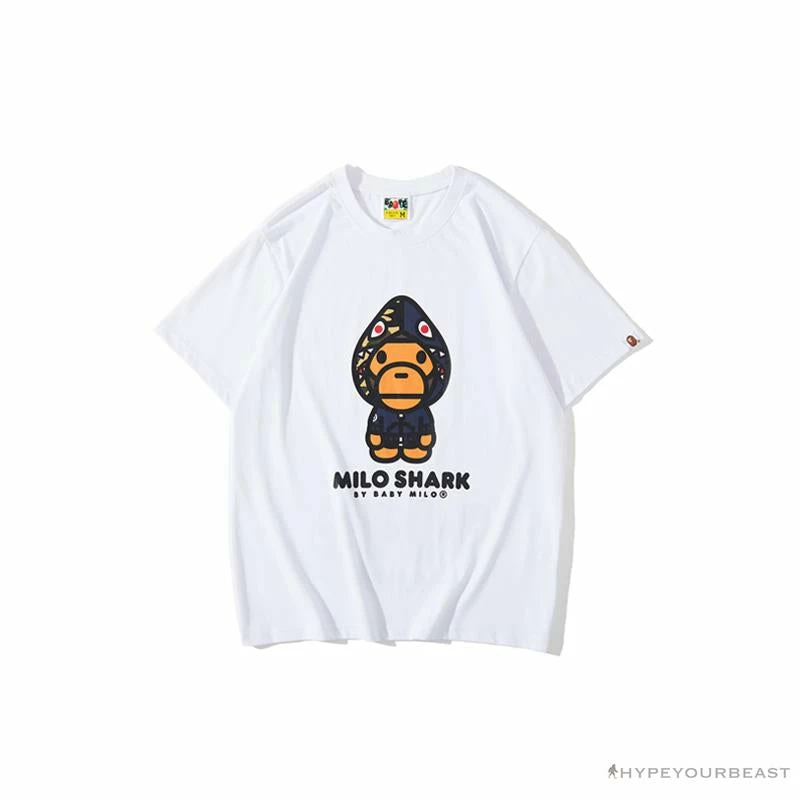 BAPE Baby Milo Blue Shark Hat Little Monkey Tee Shirt ‘WHITE’