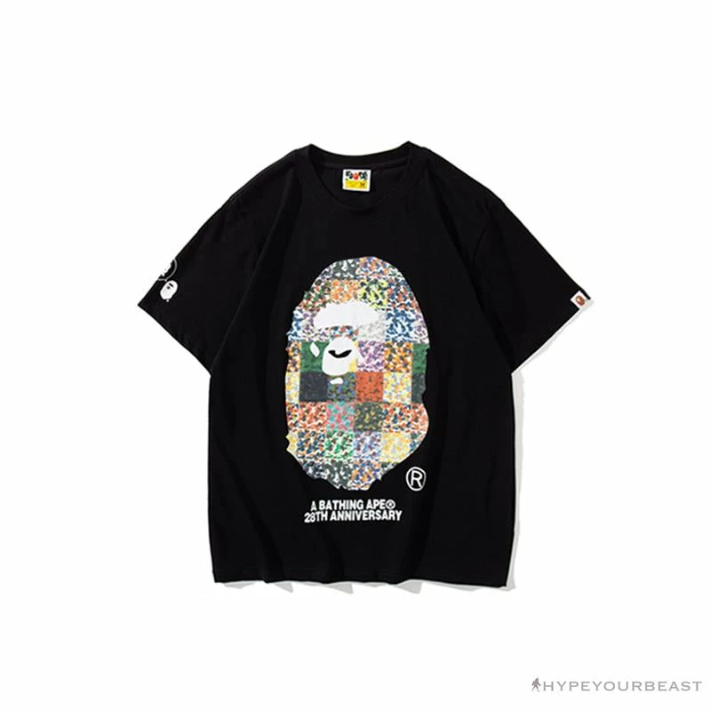 BAPE Ape Man Head 28th Anniversary Camouflage Color Block Tee Shirt ‘BLACK’ Clothes