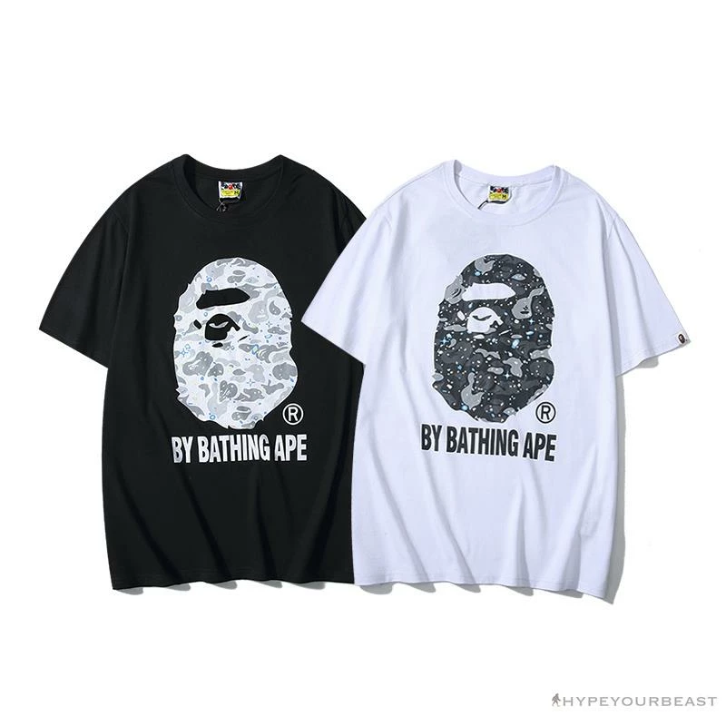 BAPE Starry Sky Camouflage Luminous Great Ape Man Head Tee Shirt ‘WHITE’