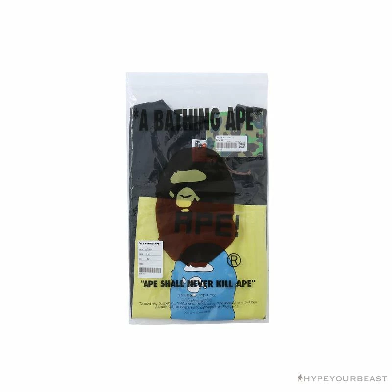 Clothes BAPE Ape Head Blue X Yellow Contrast Letter Tee Shirt