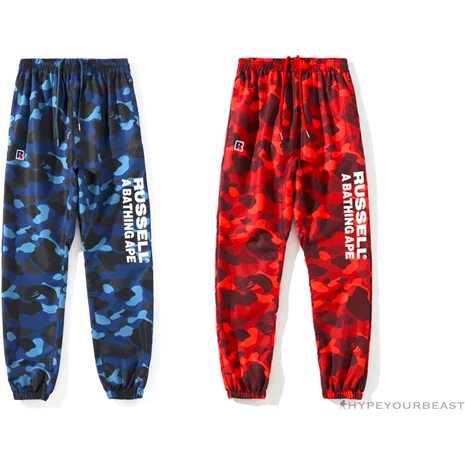 Clothes BAPE X RUSSELL ATHLETIC Drawstring Camouflage Pants ‘BLUE’