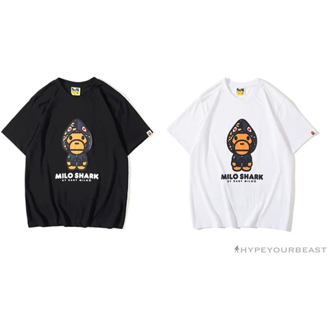 BAPE Baby Milo Blue Shark Hat Little Monkey Tee Shirt ‘WHITE’