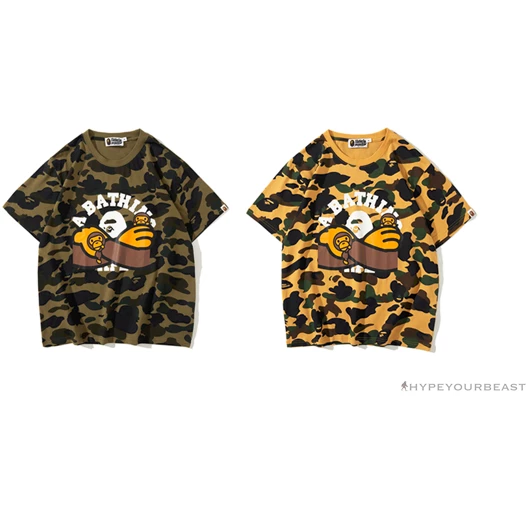 BAPE KIDS Elbow Hug Gorilla Camouflage Tee Shirt ‘GREEN’
