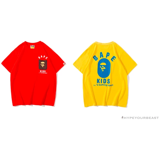 BAPE KIDS Small Net Pocket Ape Man Head Tee Shirt ‘YELLOW’ Clothes