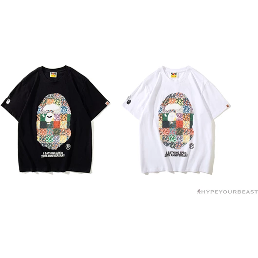 BAPE Ape Man Head 28th Anniversary Camouflage Color Block Tee Shirt ‘BLACK’ Clothes