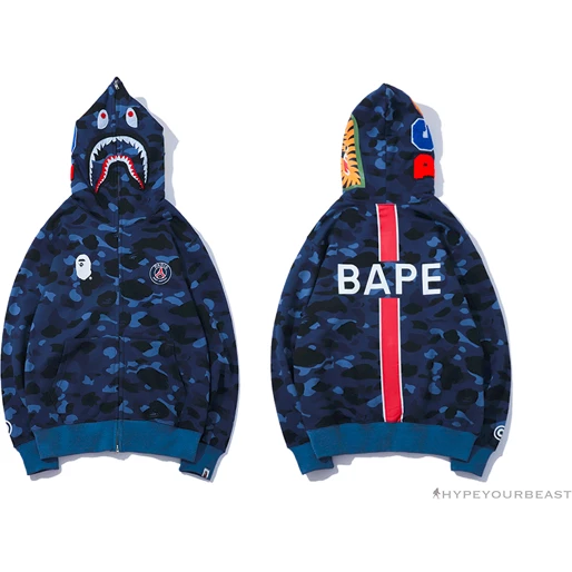 BAPE X PSG Paris Saint-Germain Camouflage Blue Hoodie Clothes