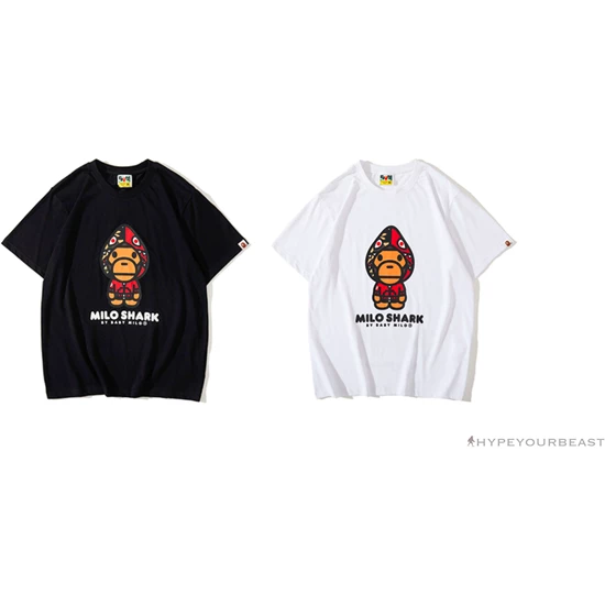 BAPE Baby Milo Red Shark Hat Little Monkey Tee Shirt ‘BLACK’