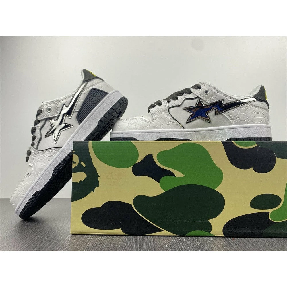 Bape Sta Low Top Sneakers ‘White Metallic Silver’