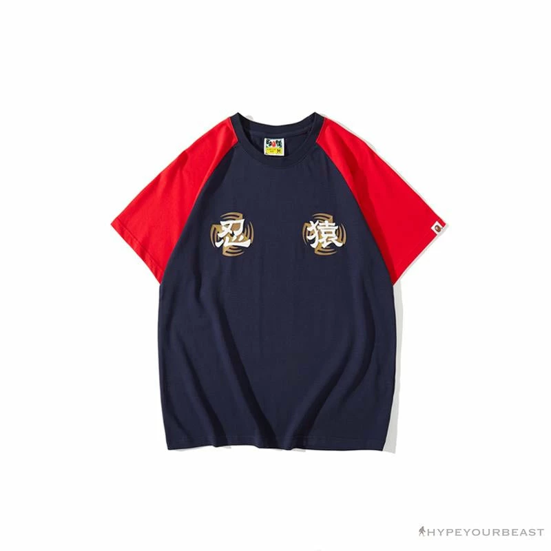 Clothes BAPE Japanese Ninja Ape Man Raglan Sleeve Color Block Tee Shirt ‘RED’