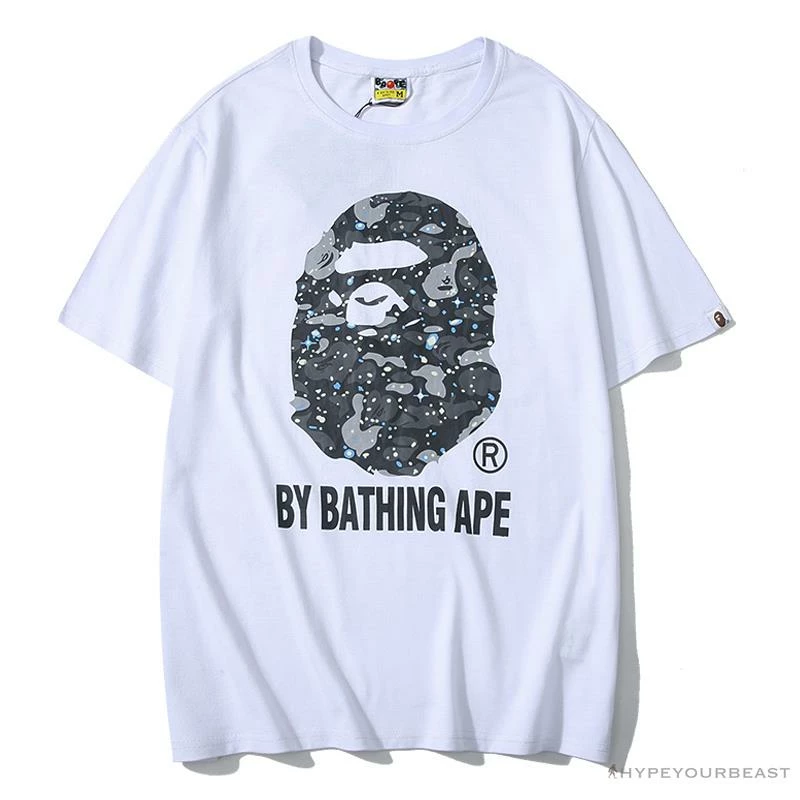 BAPE Starry Sky Camouflage Luminous Great Ape Man Head Tee Shirt ‘WHITE’